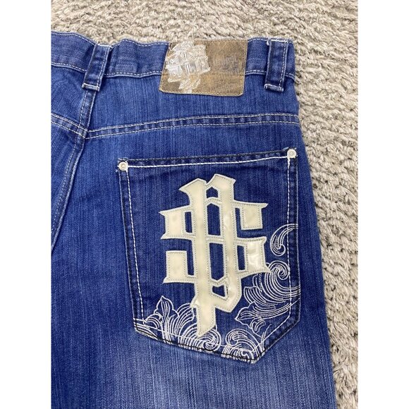 Vtg Southpole Jean Shorts Mens 36 Loose Baggy Embroidered Hip Hop Skater 90s Y2K - Picture 8 of 10